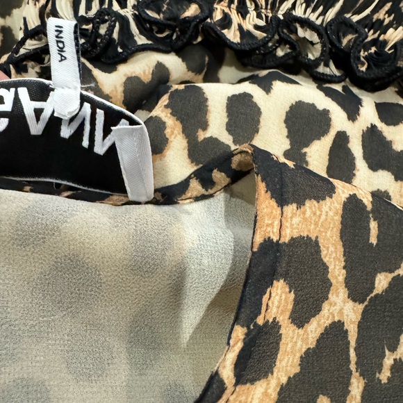 New GANNI leopard babydoll dress Puff Sleeves Mini S 2 XS - Picture 4 of 6